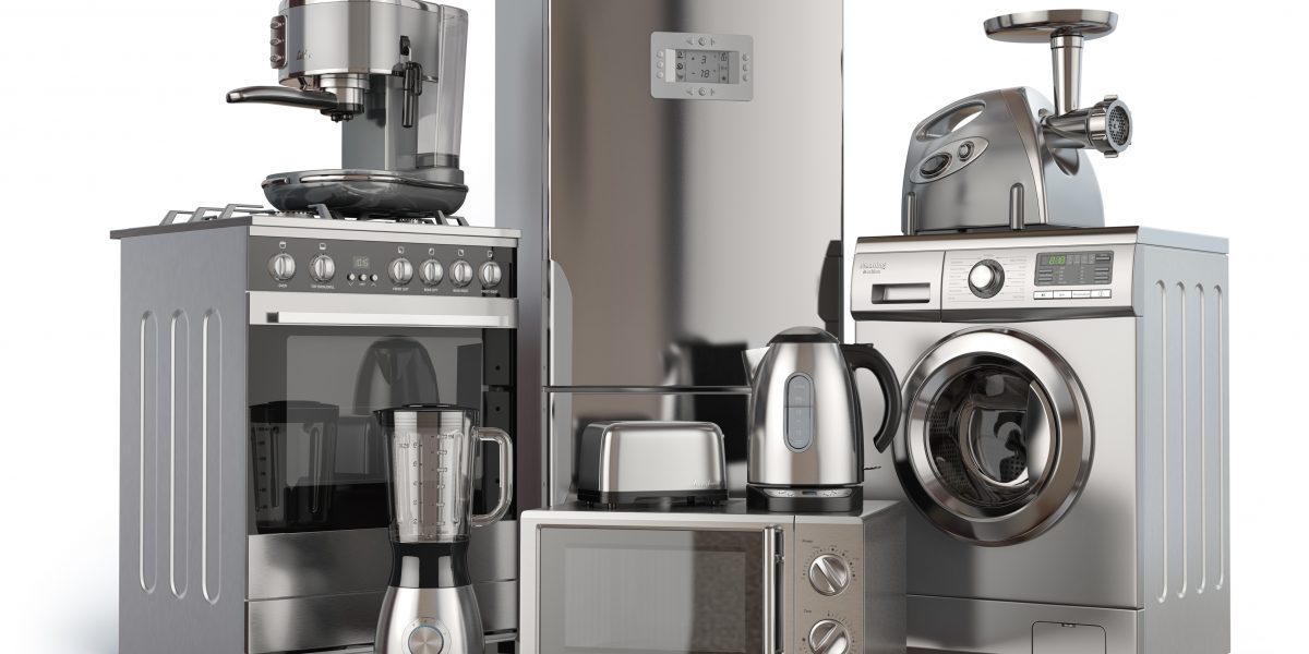 Domestic Appliances. Cooker, Washing Machine, Kettle, Toaster, Fridge